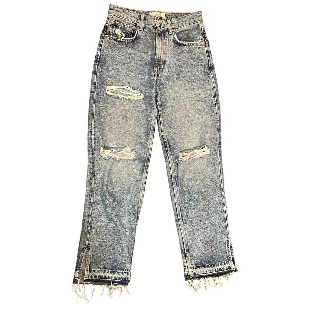 Women’s 24 Free People We The Free Distressed High Waisted Straight Leg Raw Hem